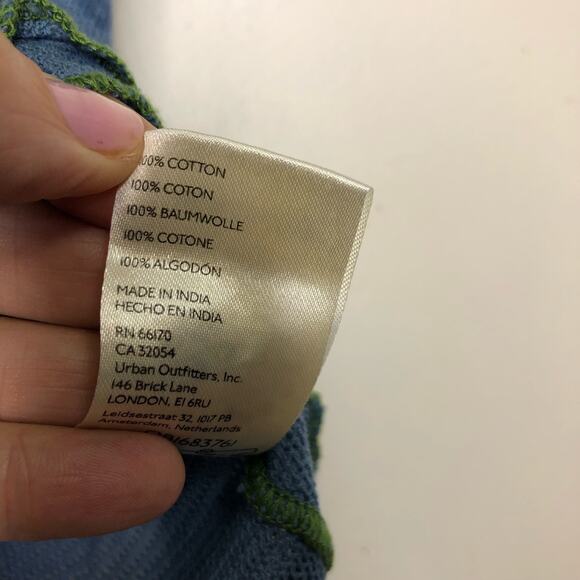 Free People Top Cotton Mesh Floral Tee Lettuce Trim Blue Short Sleeve Sheer xs - Picture 5 of 8